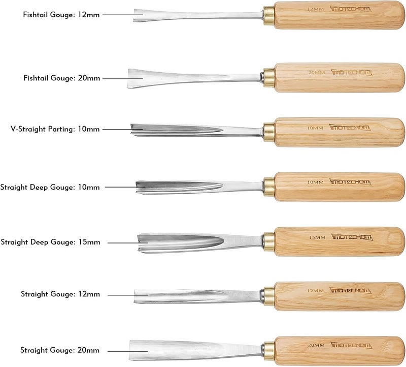 IMOTECHOM 7-Pieces Woodworking Wood Carving Tools Chisel Set with Canvas Bag, Gouges and Carving Chisel Set, Razor Sharp CR-V 60 Steel Blades - Image 2